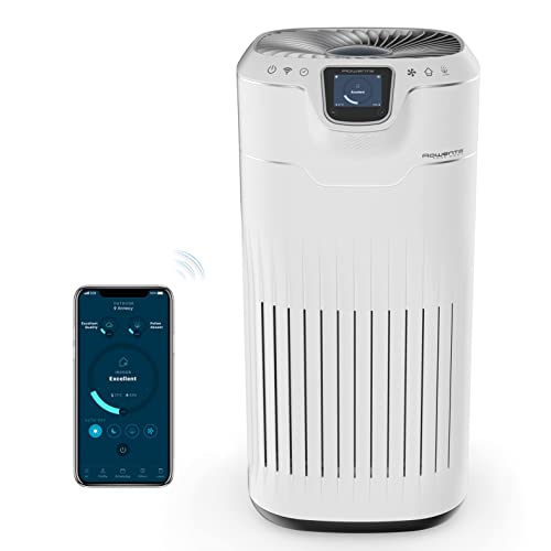 Rowenta PU8080 Pure Home Luftreiniger | 4 Filterebenen | Filterung von bis zu 100% der Allergene | Steuerbar über die Pure Air App | tragbare Air Quality Box | 3 Modi | Timer-Funktion | weiß