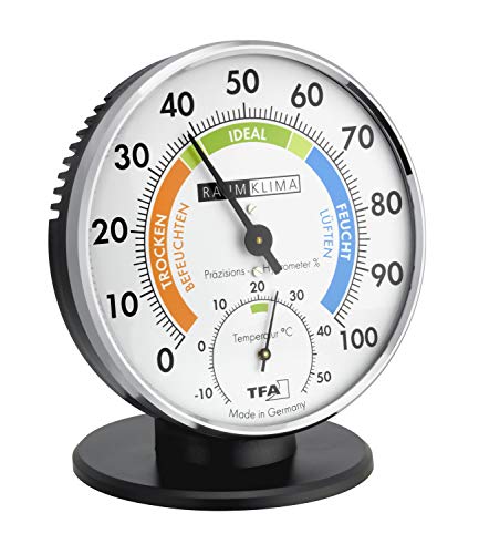 TFA Dostmann Präzisions Thermo-Hygrometer,45.2033 , zur Raumklimakontrolle, analog, mit Komfortzonen, Kontrolle von Temperatur und Luftfeuchtigkeit, L 102 x B 35 (80) x H 114 mm