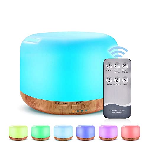 300ml Aroma Diffuser für ätherische öle,Ultraschall Aromatherapie Diffusor Befeuchter mit Fernbedienung, Luftbefeuchter Diffuser mit 7 Farben LED und Wasserlose Automatische Abschaltung