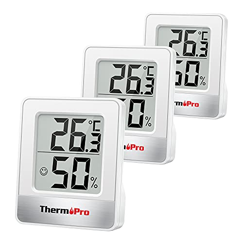 ThermoPro TP49W-3 digitales Mini Thermo-Hygrometer Thermometer Raumthermometer 3 er innen Temperatur und Luftfeuchtigkeitmessgerät mit Smiley-Indikator