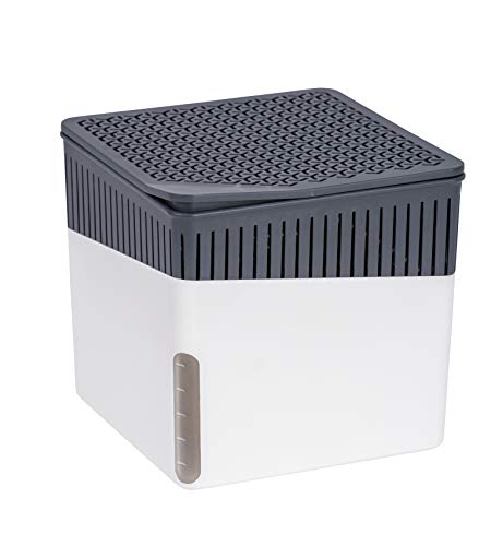 WENKO Raumentfeuchter Cube, Luftentfeuchter reduziert Schimmel & Gerüche, Auffangschale mit 1 kg Granulatblock nachfüllbar, fasst bis zu 1,6 l Feuchtigkeit, 16,5 x 15,7 x 16,5 cm, Weiß