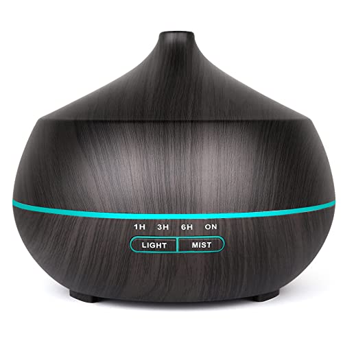 Aroma Ultraschall Ätherische Öle Diffuser: 400ml Duft Diffusor Aromatherapie Vernebler Duftlampe Holz Luft Diffusor mit 7 Farben LED & Timer für Schlafzimmer Wohnung Büro Yoga - Schwarz