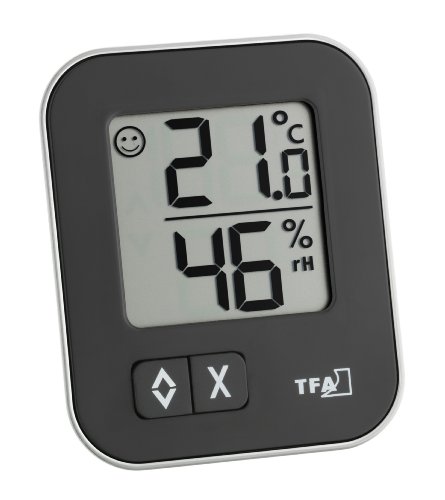 TFA Dostmann Moxx digitales Thermo-Hygrometer, 30.5026.01, zur Raumklimakontrolle, Überwachung der Luftfeuchtigkeit, klein und handlich, 1er Pack, schwarz