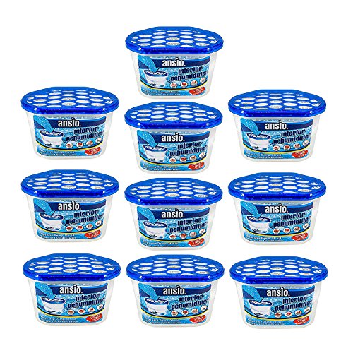 ANSIO Luftentfeuchter 10er Pack x 500 ml Kondensentferner Feuchtigkeitsabsorber, Luftentfeuchter für Nässe, Schimmel, Feuchtigkeit im Haushalt, Küche, Kleiderschrank, Schlafzimmer, Wohnwagen, Garage