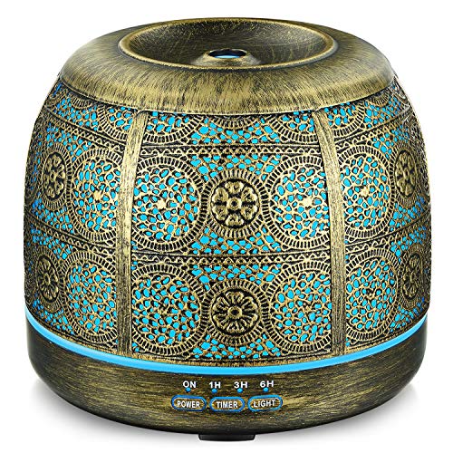SALKING Aktualisierte Version Aroma Diffuser, 500ml Metall Aromatherapie Diffusor für ätherische Öle, 7 Farbe Duftlampe Vintage Diffusor Luftbefeuchter für Baby, Zuhause Büro Oder Yoga